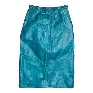 100% leather Vintage Pelle Cuir Teal Blue Leather Pencil Skirt – Size 10